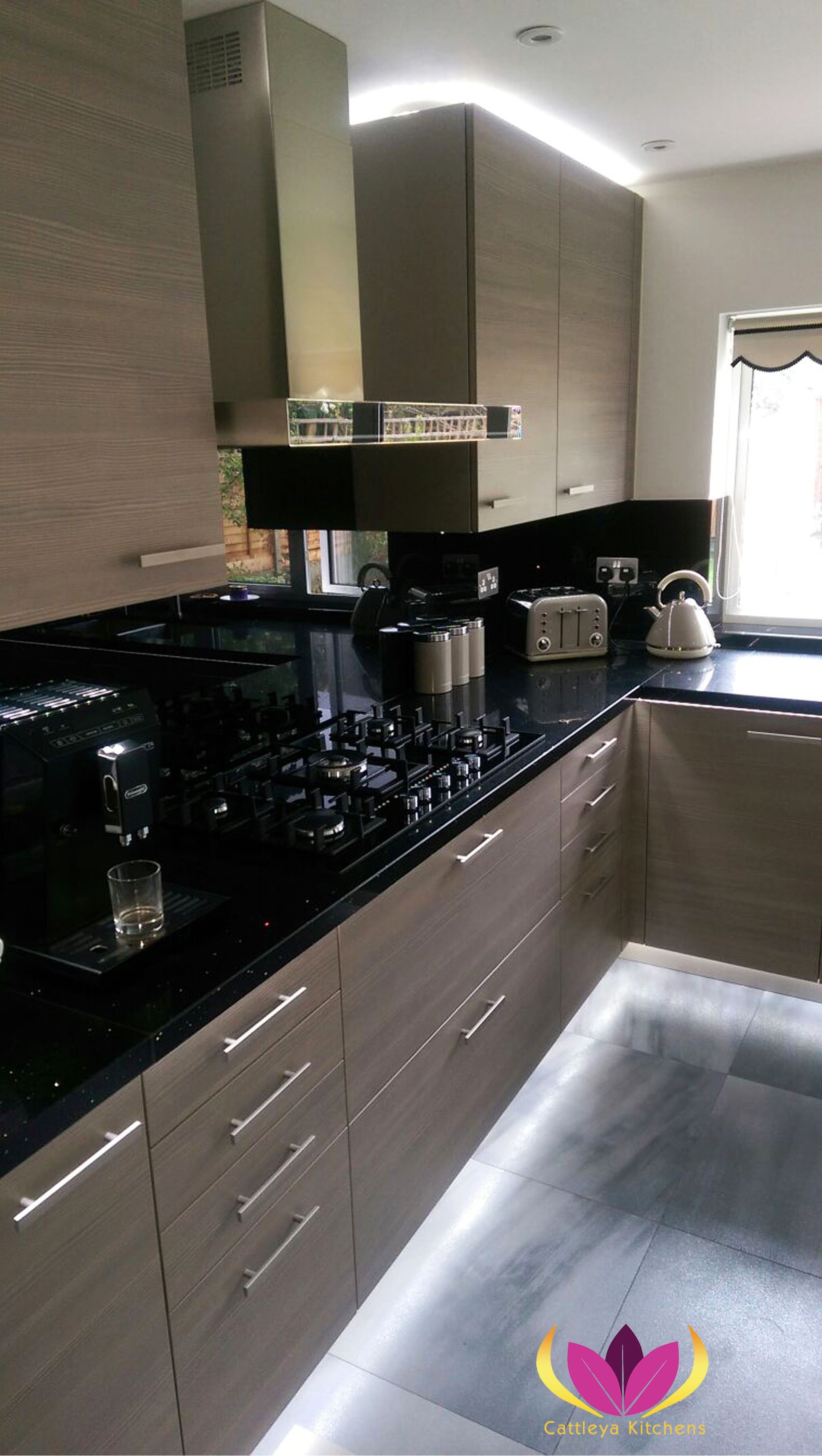 Brown & Black worktop Ealing Finished Kitchen Project