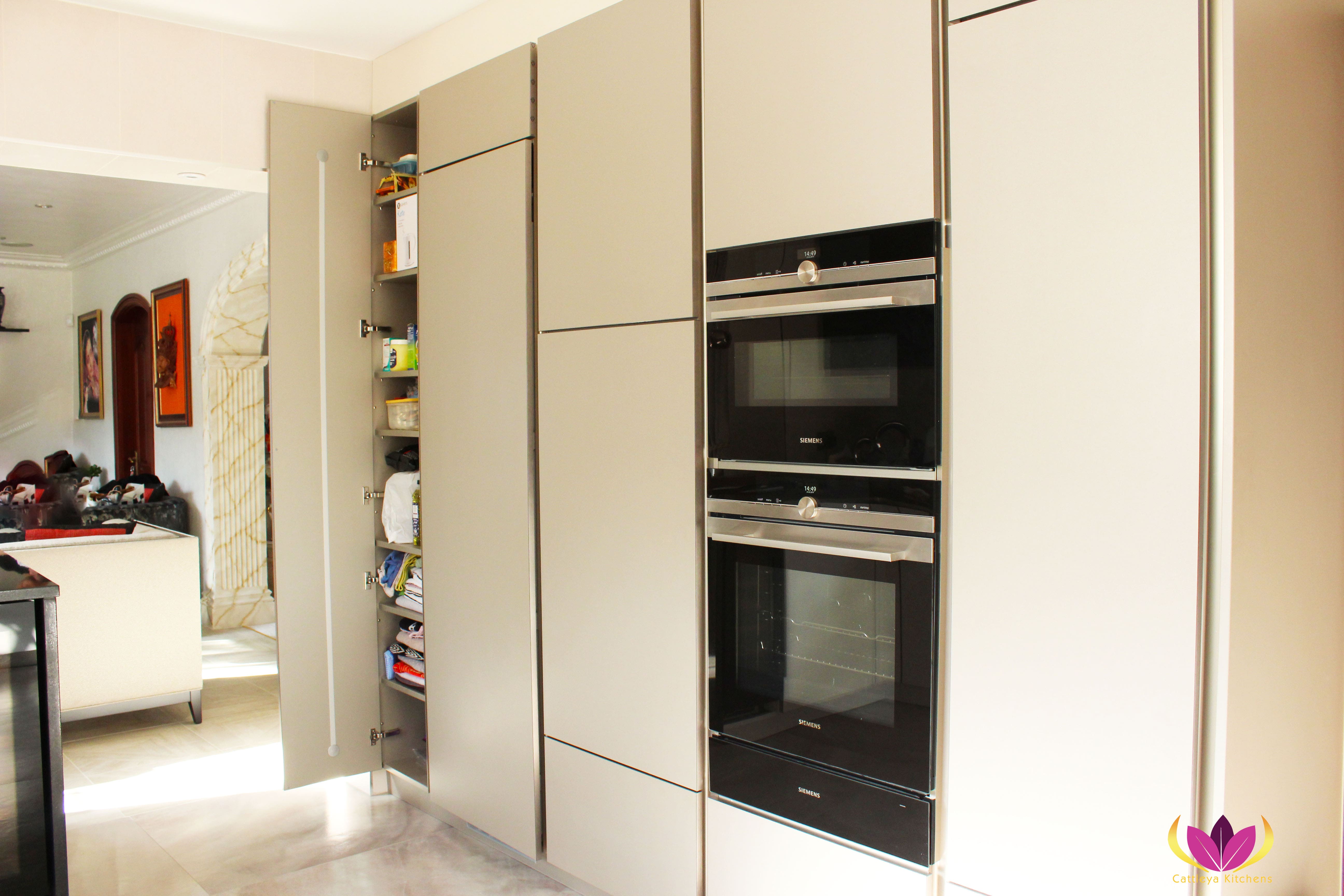 Tall cabinet unit with layered shelving Ealing Finished Kitchen Project