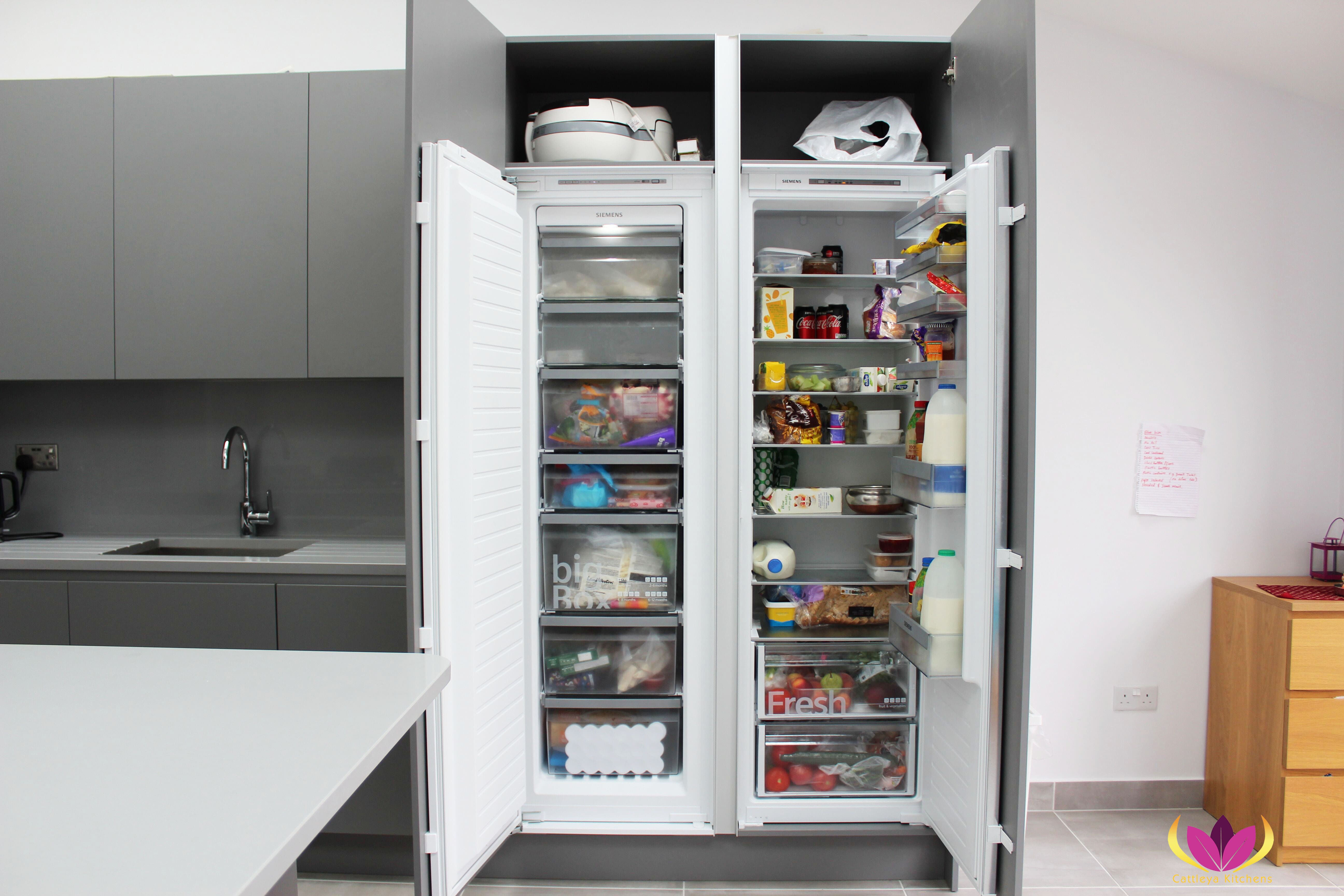 Refrigerator hidden inside a cabinet Edgware Finished Kitchen Project