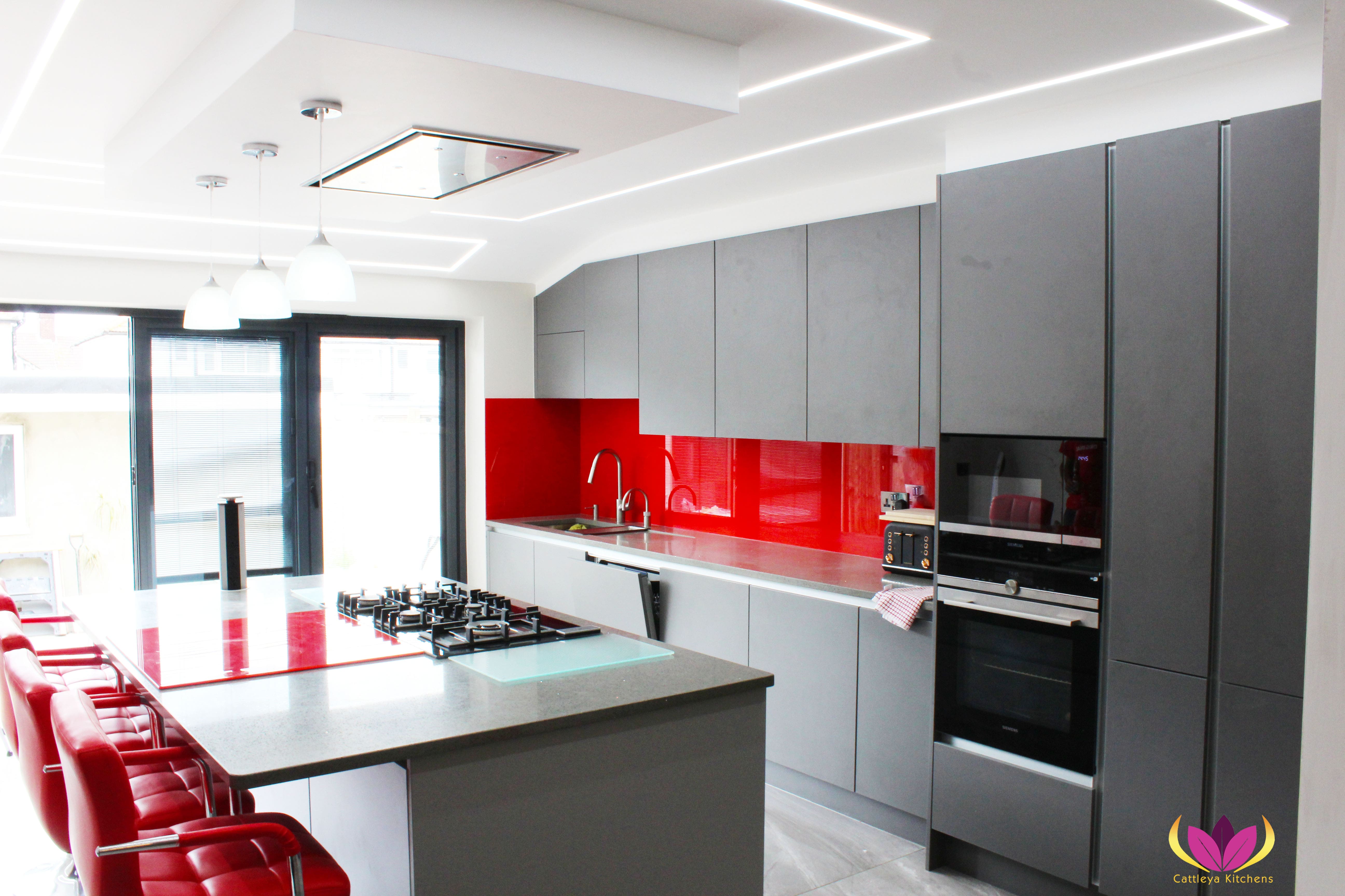 Gray & Gloss Red Perivale Finished Kitchen Project