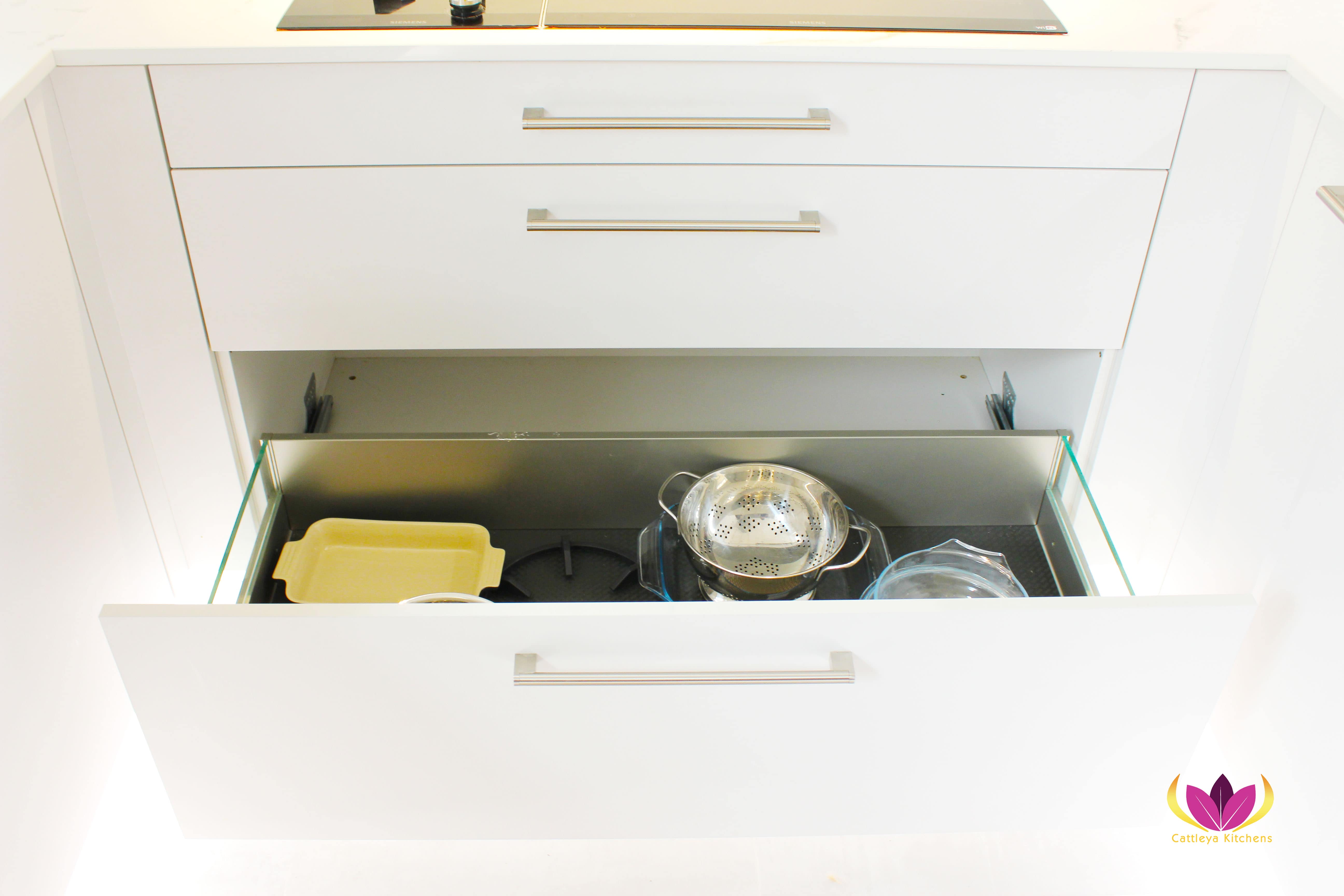 Drawers with glass side panel - Belsize Park Finished Kitchen Project