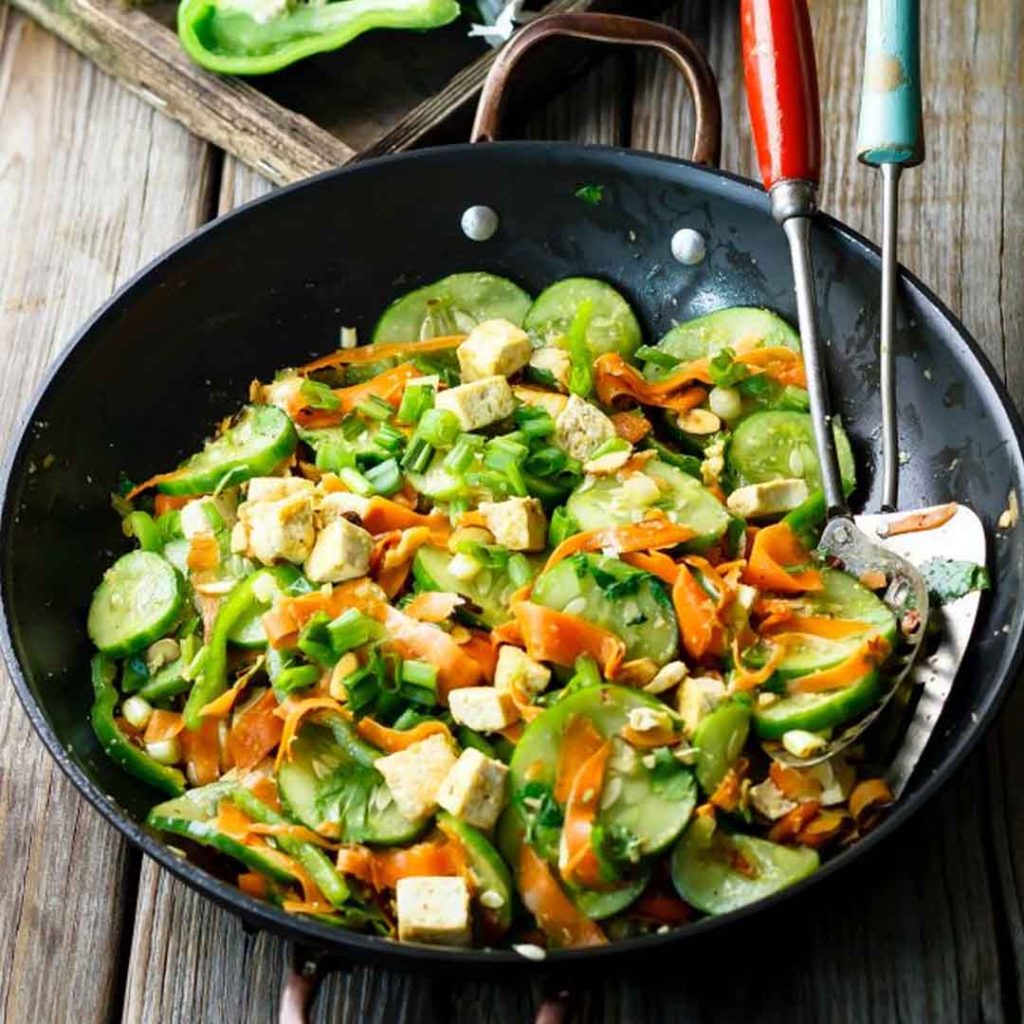 Spicy Cucumber Salad with Pan-Fried Tofu