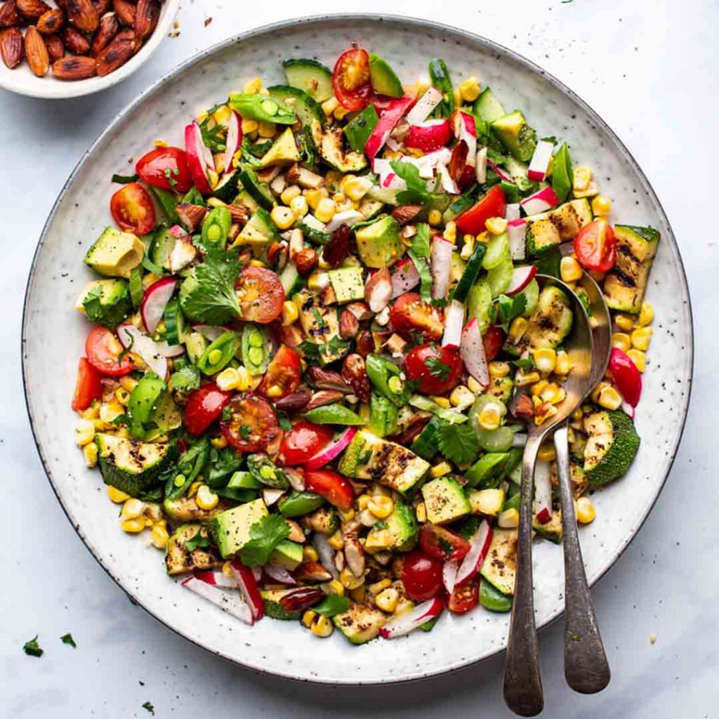 Corn Zucchini Almond Salad Recipe (Vegan Summer Salad)